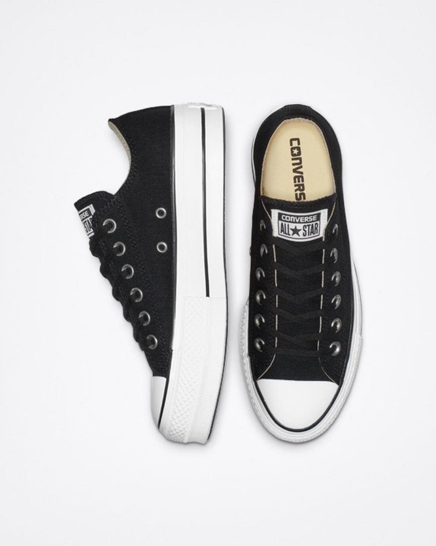 Dámské Boty Na Platformy Converse Chuck Taylor All Star Lift Platene Nízké Černé Bílé | CZ EJ31Z54